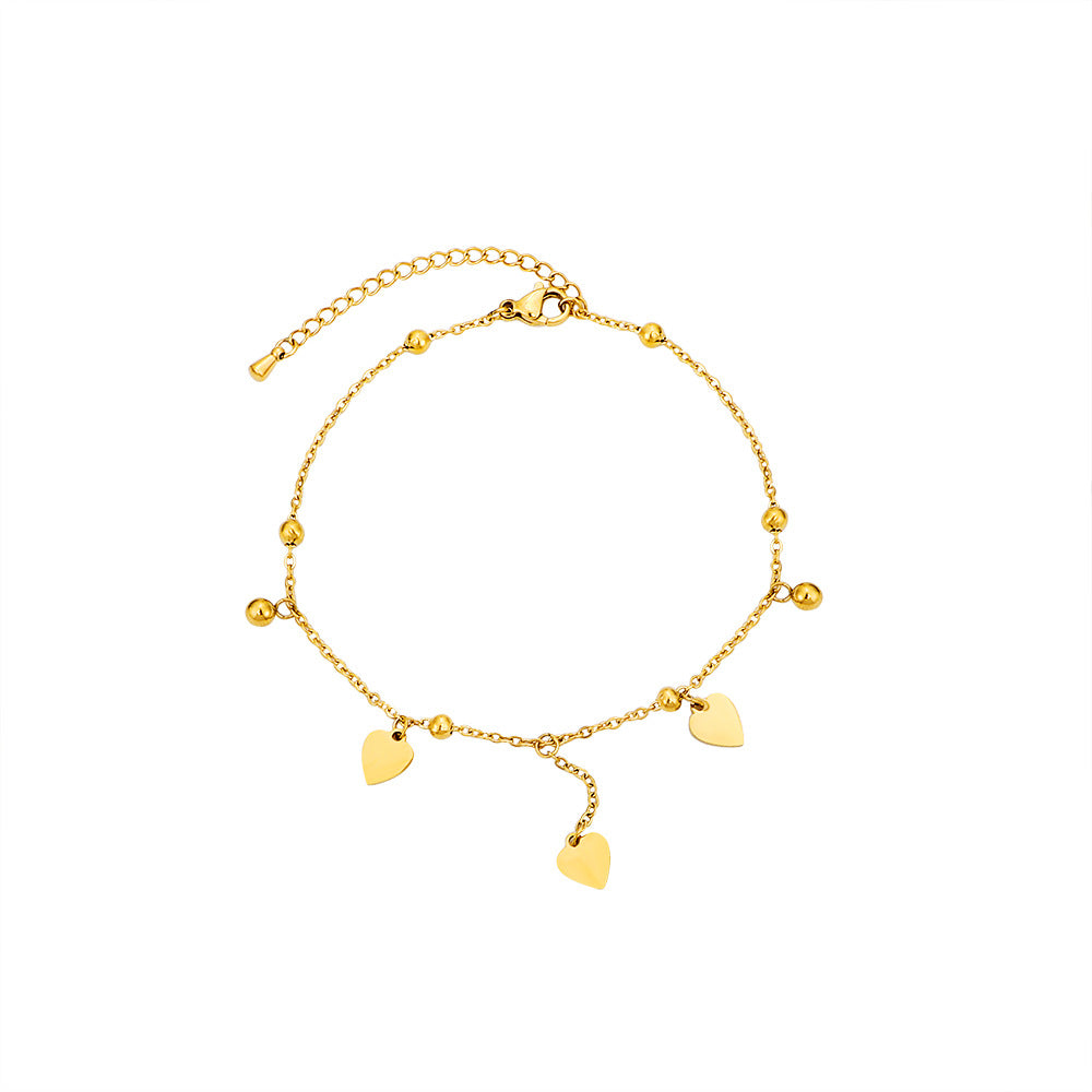 Damen zarte Fußkette mit herzförmigen Anhängern und glänzenden Kugeldetails Shop Nory