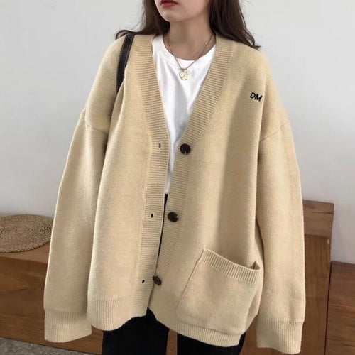 Damen Grob gestrickter Cardigan mit lässigem Schnitt und großen Taschen