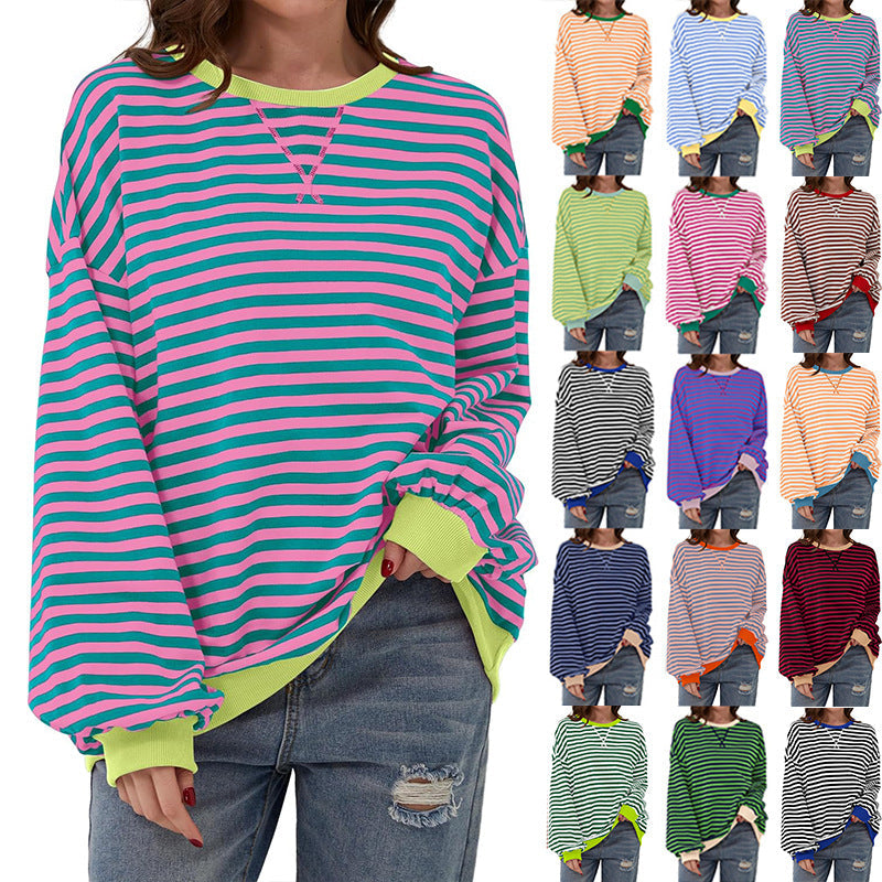 Damen Lässiger Sweatshirt mit bunten Streifen und weitem Schnitt