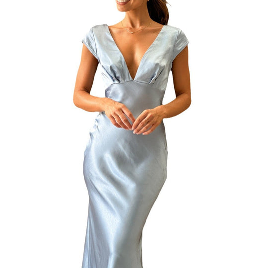 Damen langes Abendkleid mit schickem V-Ausschnitt und elegantem Fall