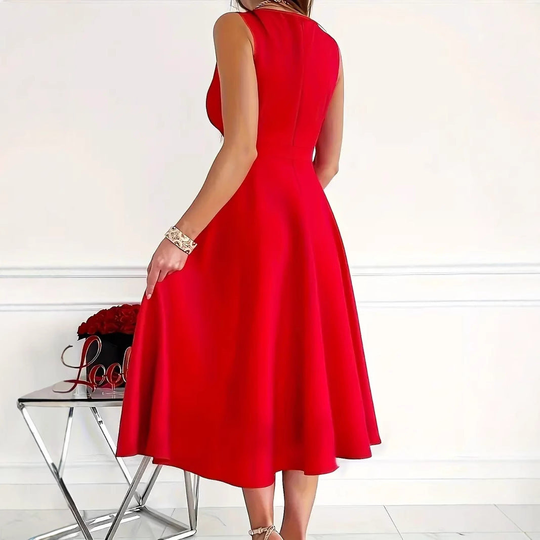 Einfarbiges Tankkleid Asymmetrischer Ausschnitt Kleid