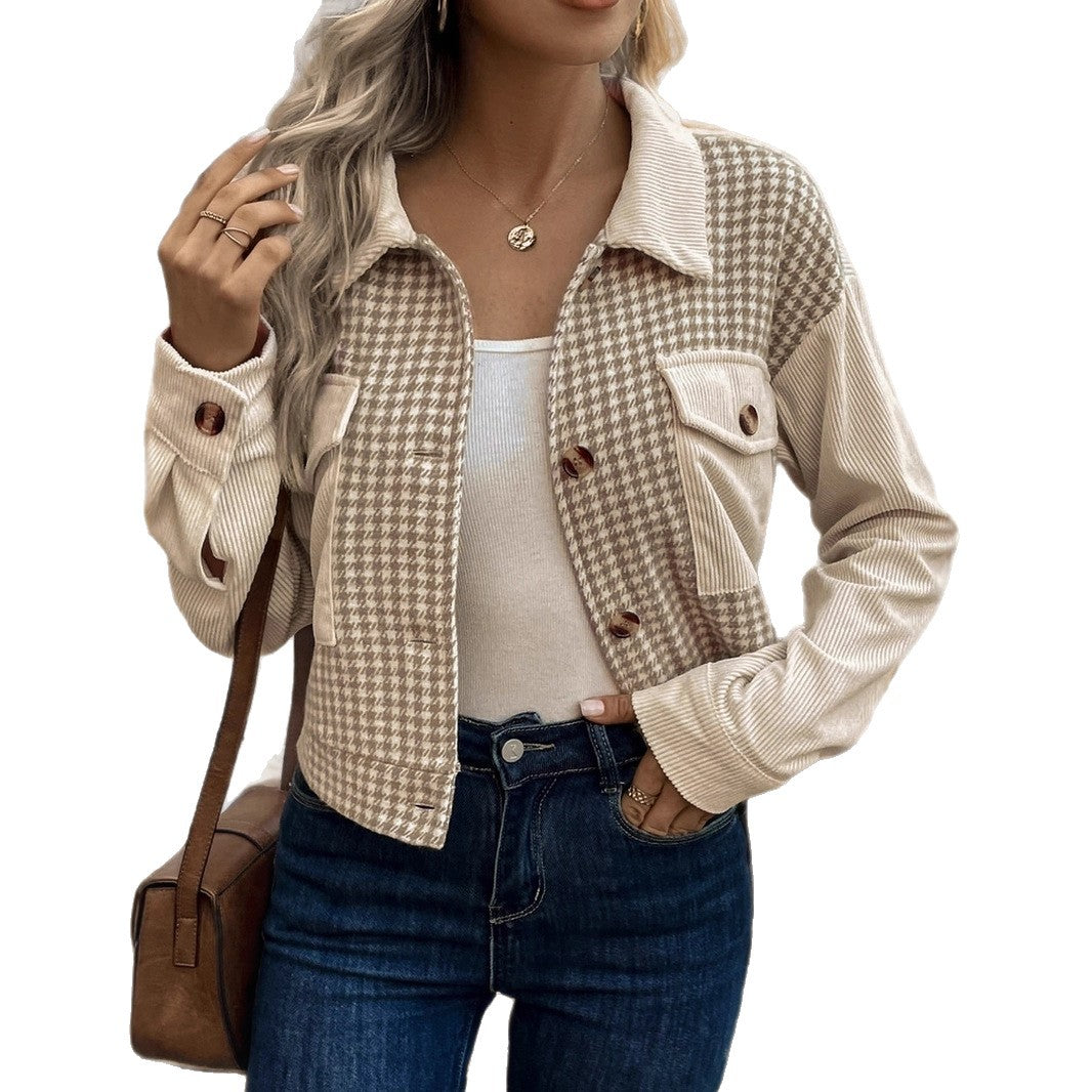 Damen Modische Cordjacke mit Karomuster Shop Nory