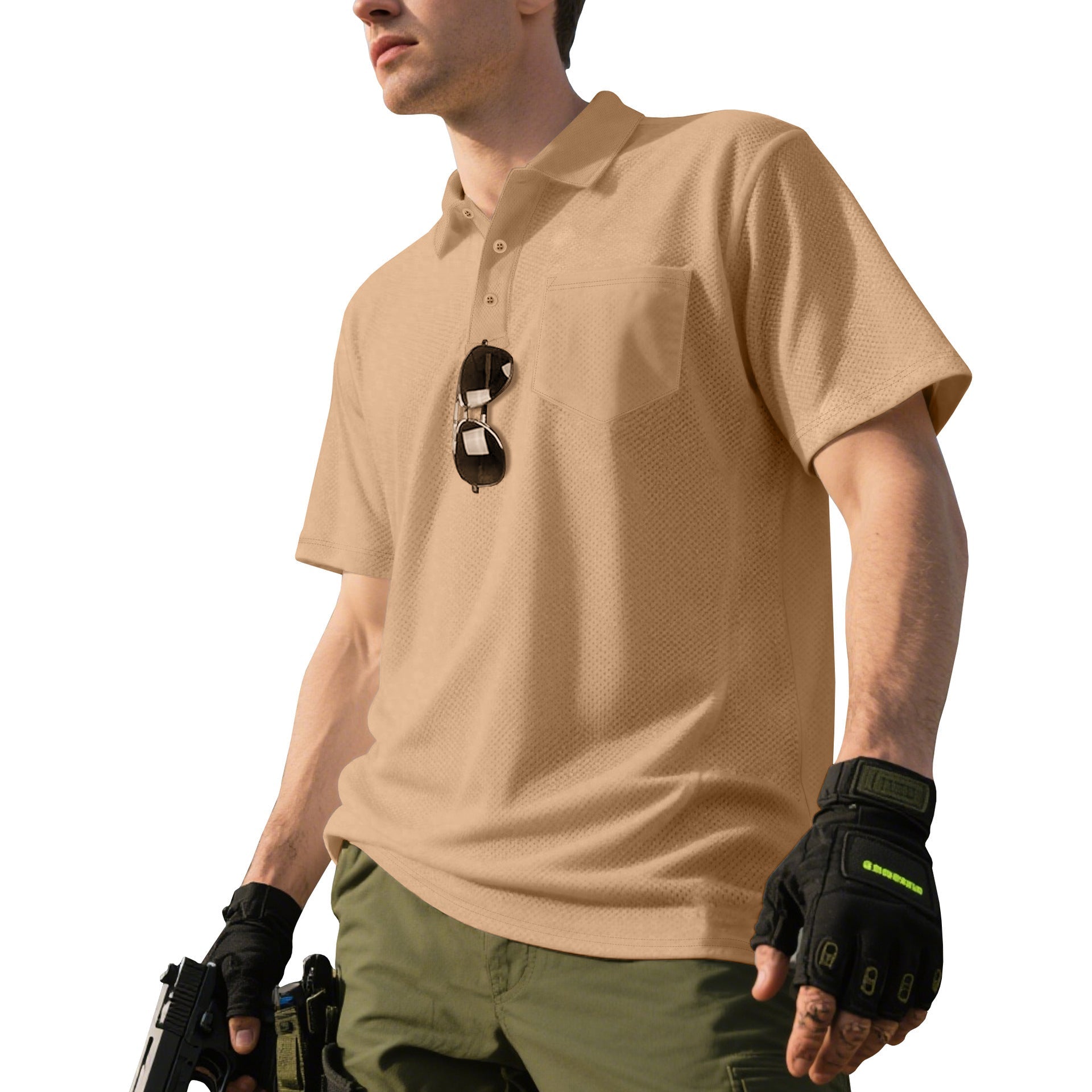 Herren nan funktionelles Kurzarm-Poloshirt mit Brusttasche, eingearbeiteter Stiftlasche und mikroperforierter Belüftung