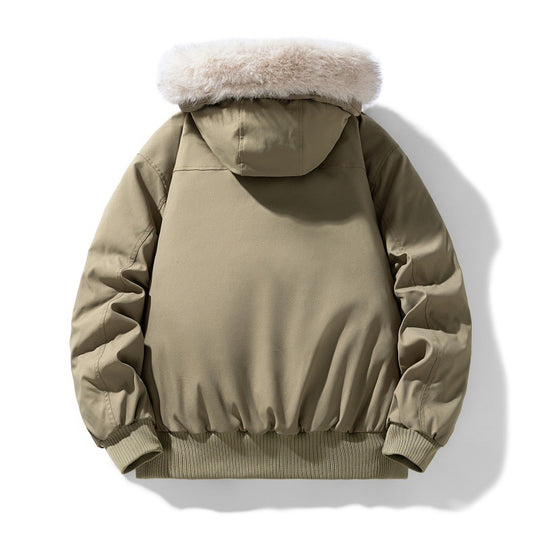 Herren Wattierte Winterjacke mit Kunstpelz-Kapuze, gestepptem kariertem Innenfutter und Bomberbündchen Shop Nory