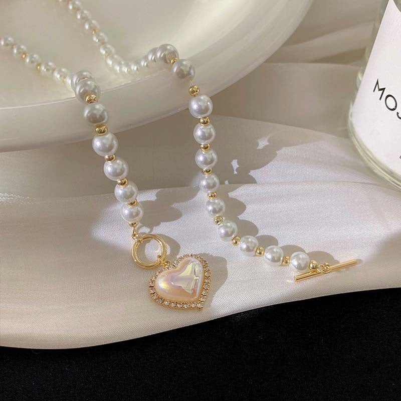 Damen elegante Perlenhalskette mit modischem Verschluss Shop Nory