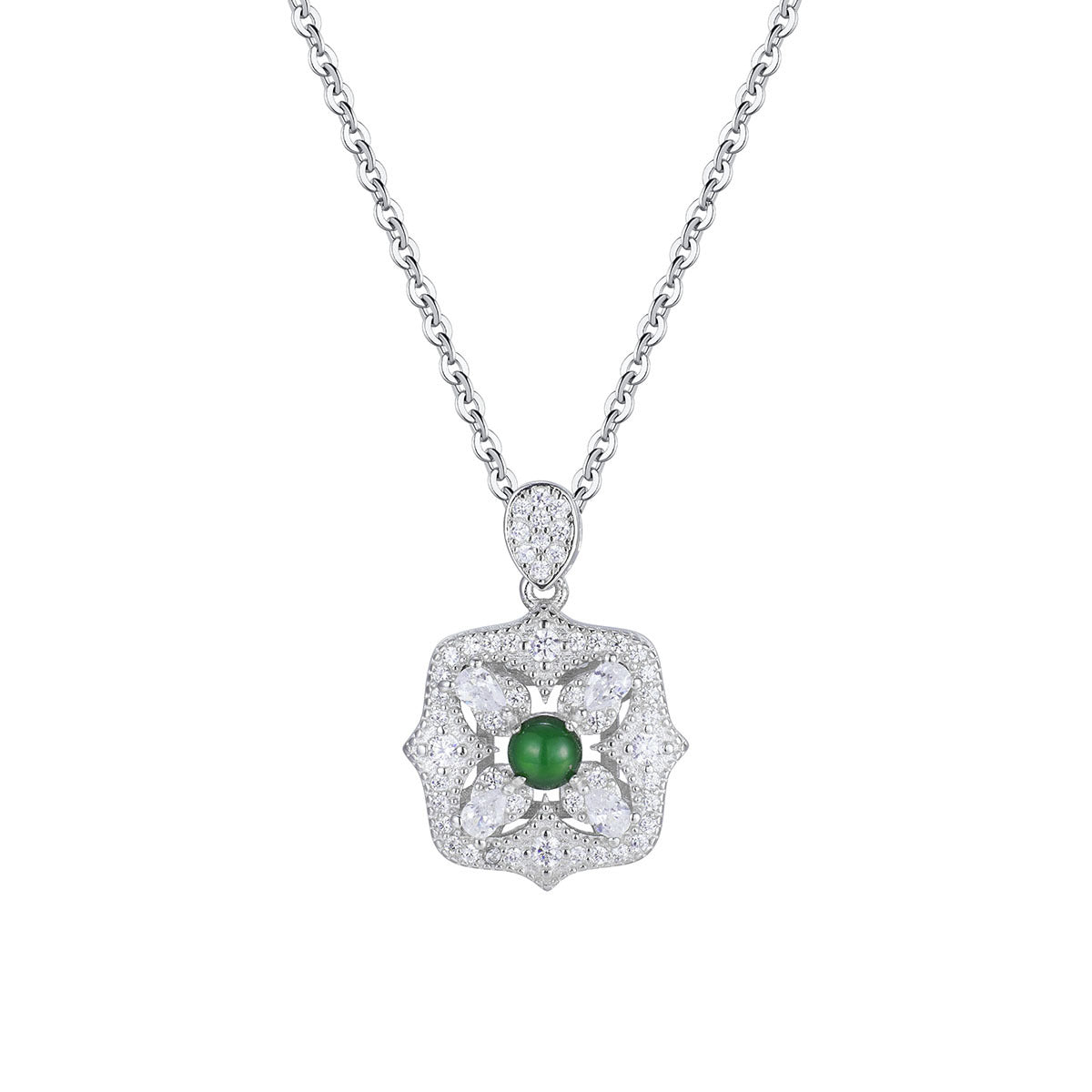 Damen Halskette mit kunstvollem Blumenanhänger und Zirkonia-Verzierungen Shop Nory