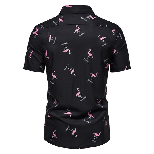 Herren Kurzarmhemd mit modernem Flamingo-Muster