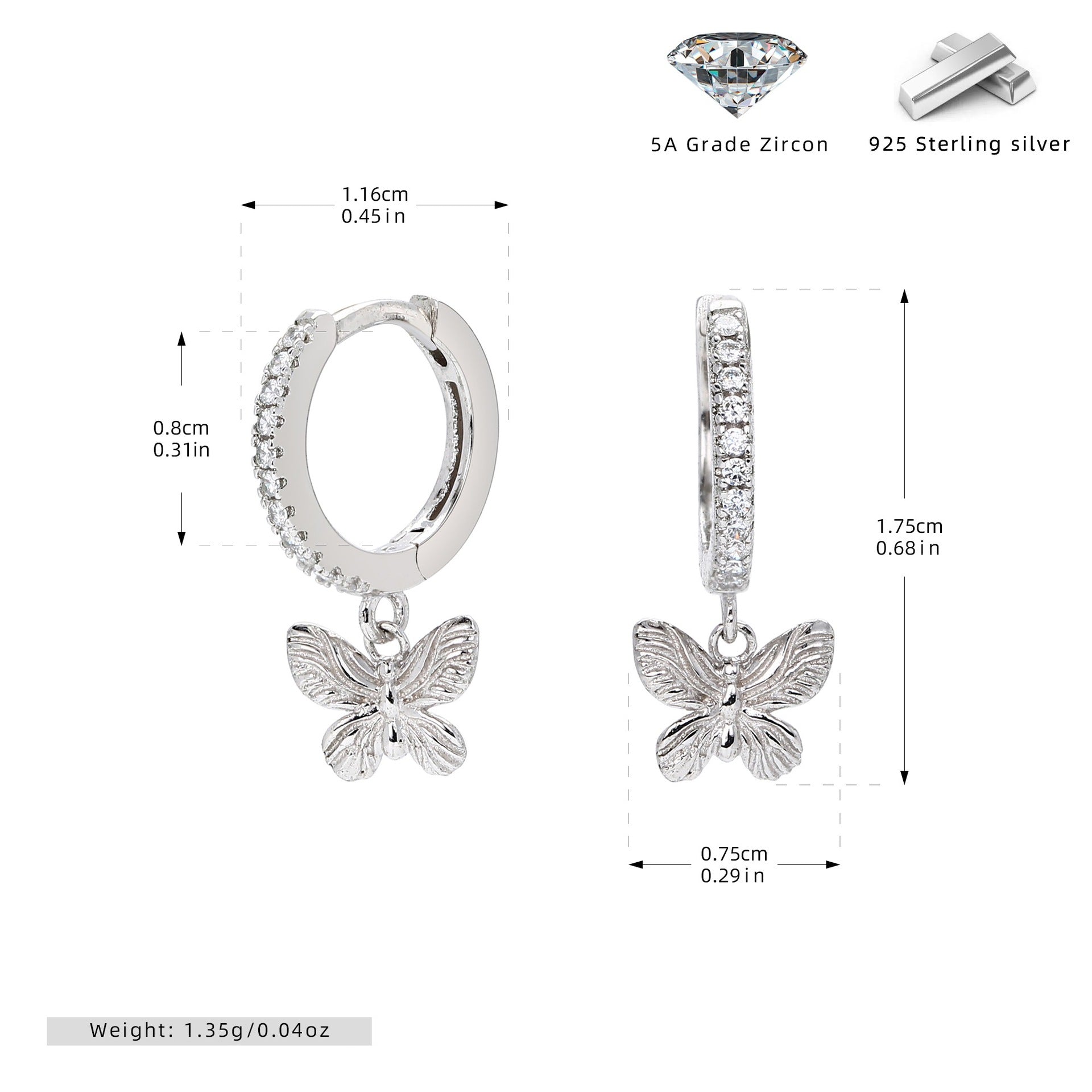 Damen Ohrhänger mit filigranem Schmetterlingsanhänger aus 925 Sterling Silber Shop Nory