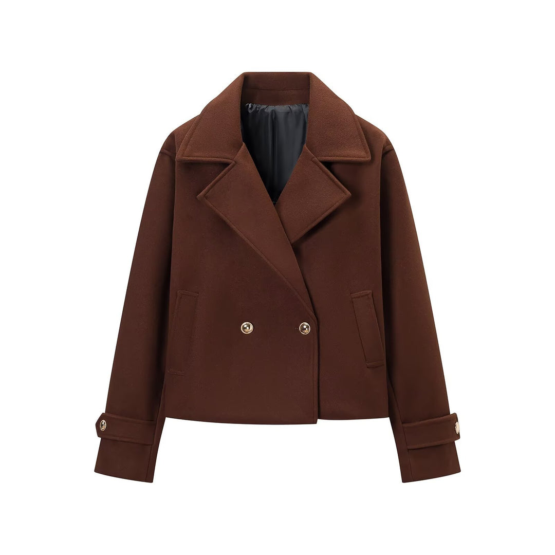 Damen Kurzer Doppelreihiger Wollmix-Kurzmantel mit großem Revers, Krempelmanschetten und Pattentaschen Shop Nory
