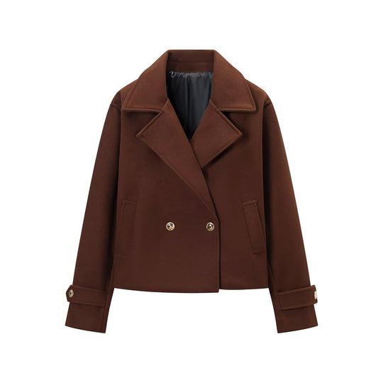 Damen Kurzer Doppelreihiger Wollmix-Kurzmantel mit großem Revers, Krempelmanschetten und Pattentaschen Shop Nory