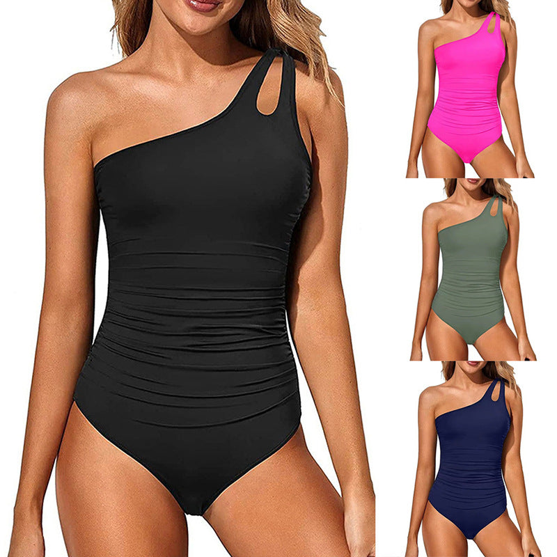 Damen Einseitiger Badeanzug mit Rüschendetails Shopnory
