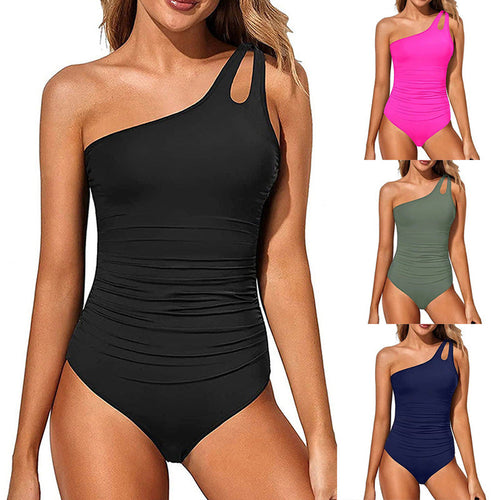 Damen Einseitiger Badeanzug mit Rüschendetails Shopnory