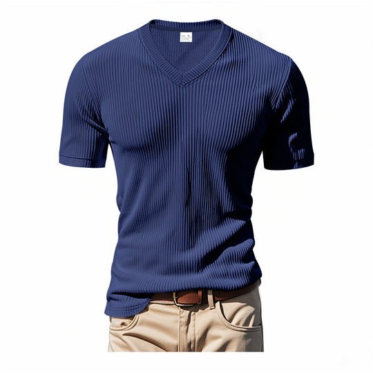 Herren modernes V-Ausschnitt T-Shirt mit strukturierter Oberfläche