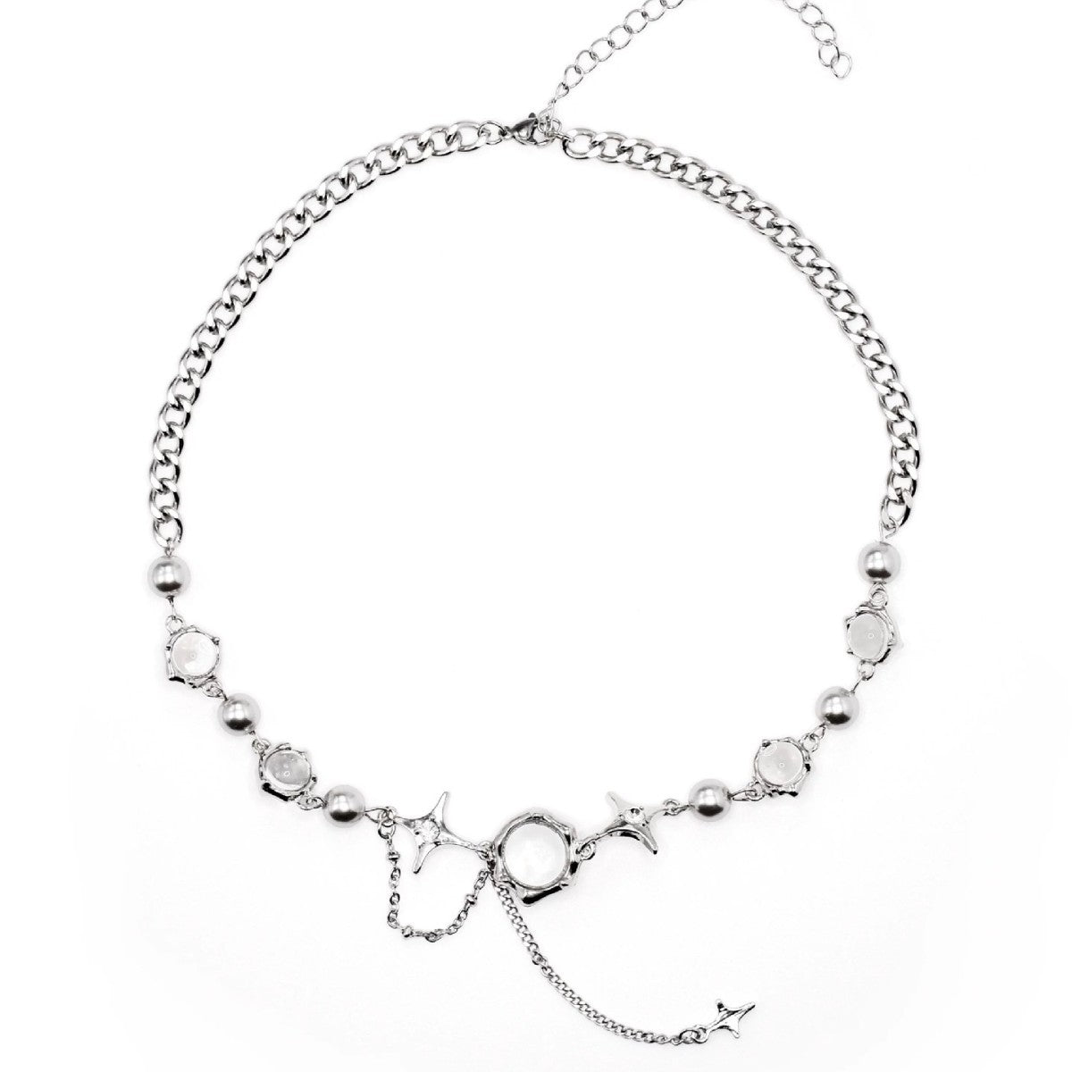 Damen Halskette mit funkelnden Perlen und eleganten Sternanhängern Shop Nory