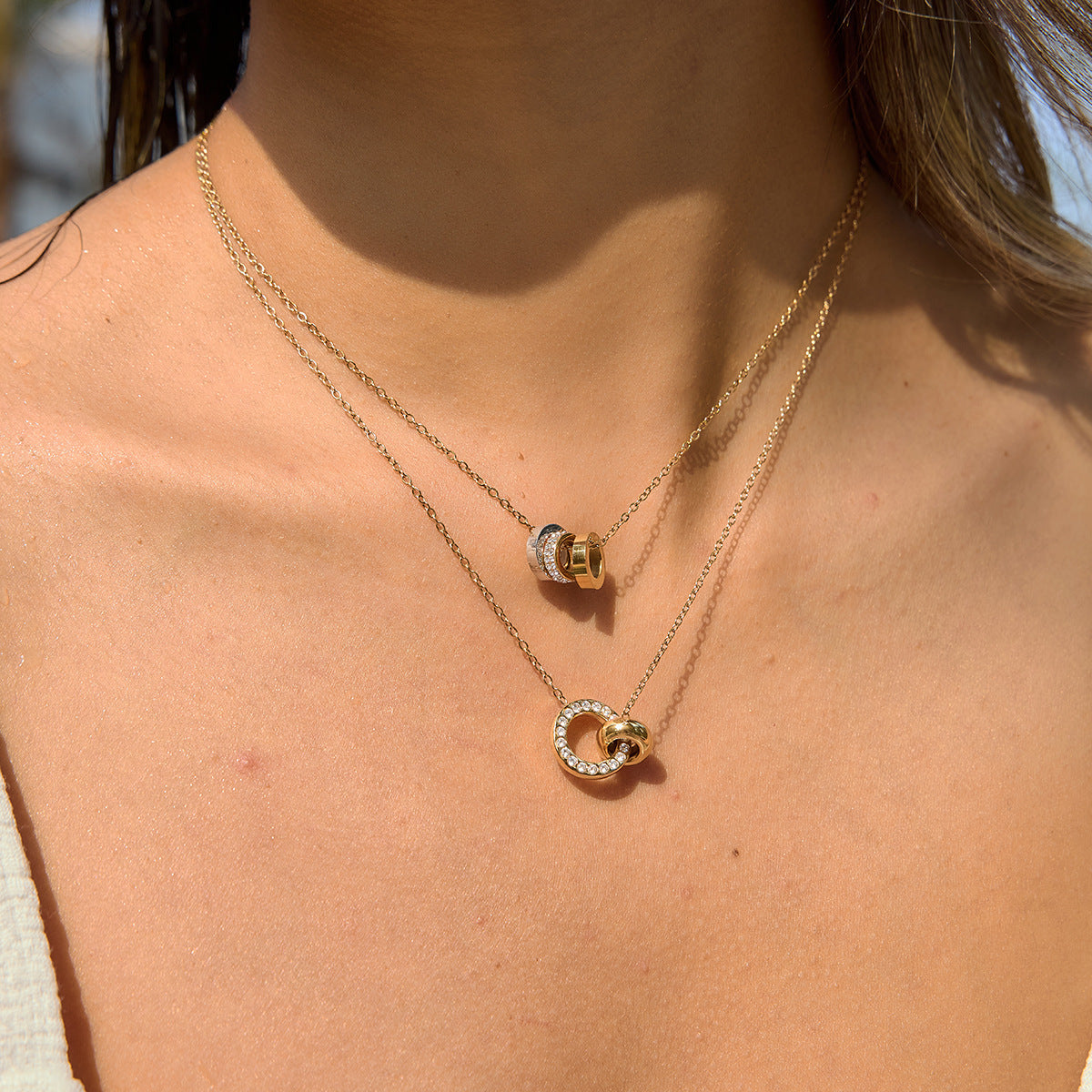Damen Halskette mit funkelnden Ringen aus hypoallergenem Edelstahl Shop Nory