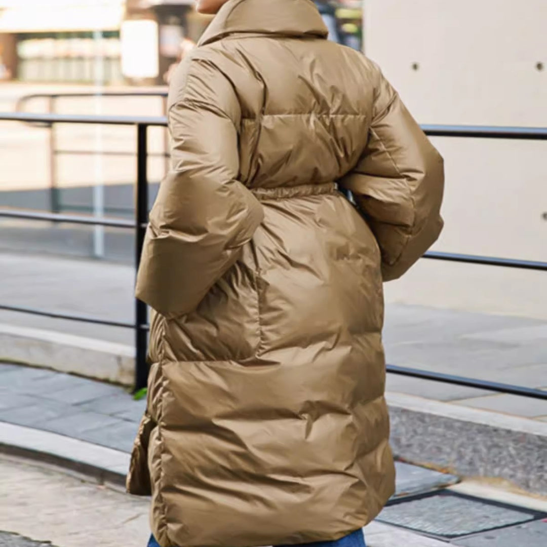 Damen Wattierter Longline-Parka mit Wickel-Bindegürtel und Volumenärmeln Shop Nory