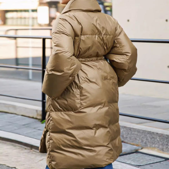 Damen Wattierter Longline-Parka mit Wickel-Bindegürtel und Volumenärmeln Shop Nory