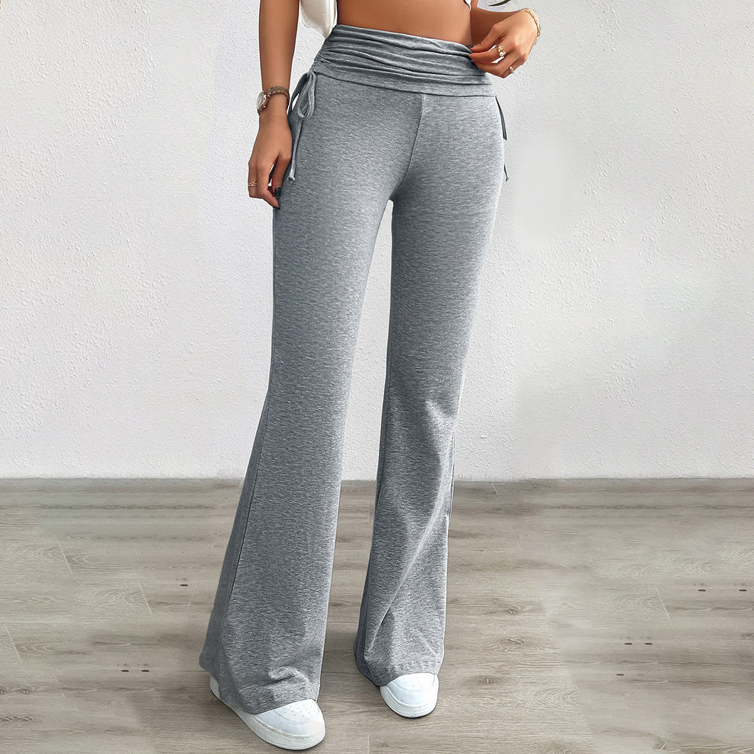 Damen nan weiche Palazzo-Loungehose mit Umschlagbund, seitlichen Kordelzügen und ausgestelltem Bein Shop Nory