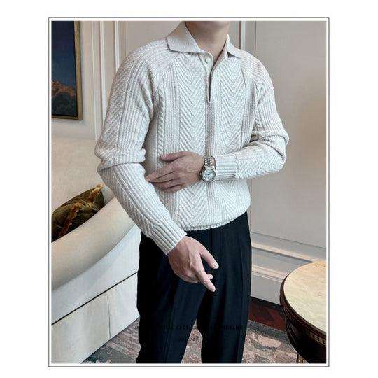 Herren Polokragen-Zopfstrick-Pullover mit halber Knopfleiste Shop Nory