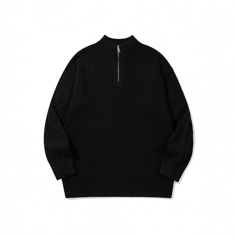 Unisex Oversize Zopfstrick-Halbzippullover mit kurzem Stehkragen und breitem Rippbund Shop Nory