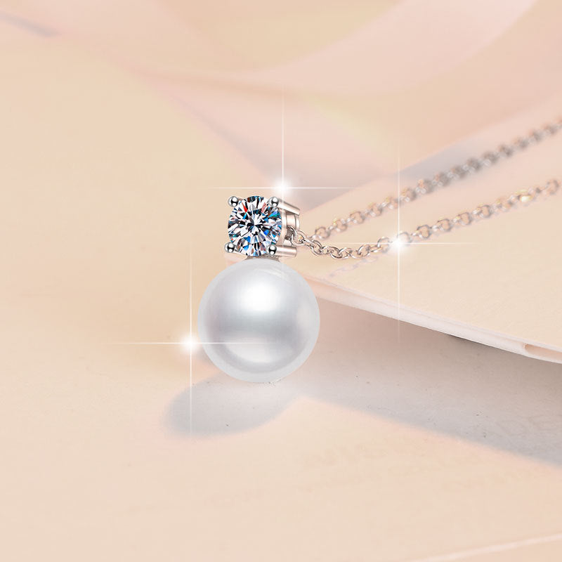 Damen Halskette mit funkelndem Perlenanhänger und Zirkonia Shop Nory