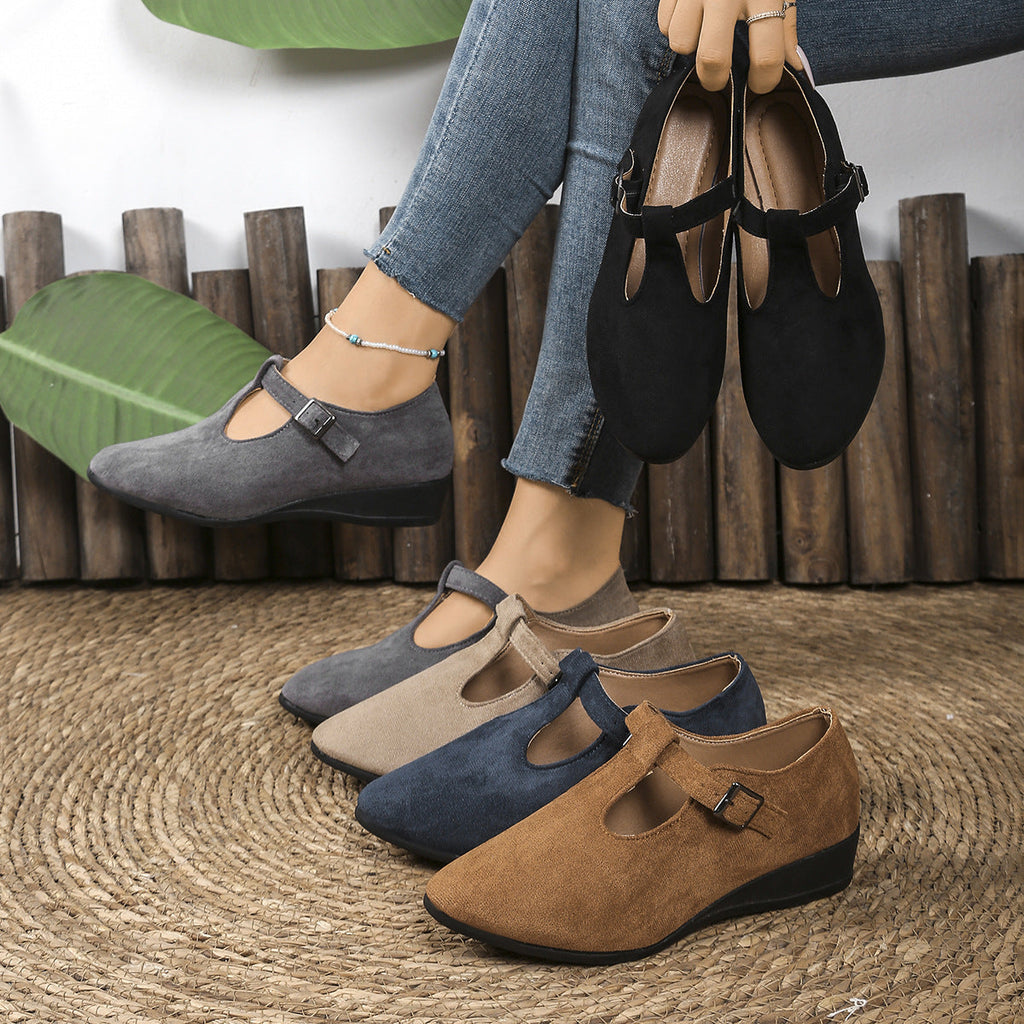 Damen Wedge-Mokassins mit seitlichem Riemen und ergonomischem Fußbett