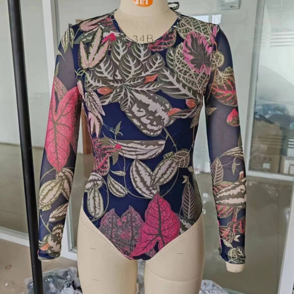 Damen Langarm Körperbadeanzug mit Schlangenprint