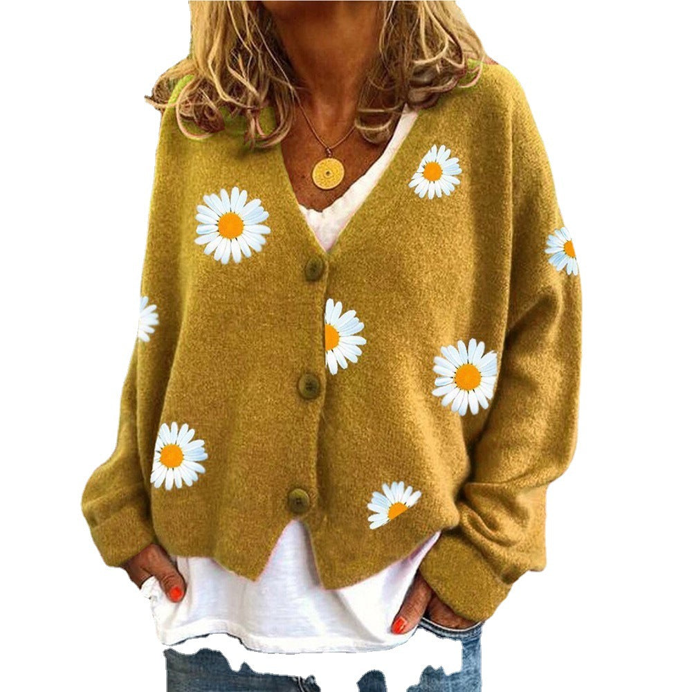Damen Strickcardigan mit Gänseblümchen-Stickerei Shop Nory