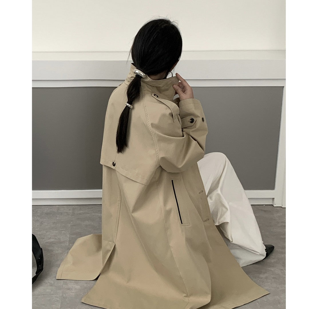 Damen Langer Wasserabweisender Trenchcoat mit Rückencape und Stehkragen Shop Nory