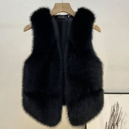 Damen Ärmellose Hochflor-Faux-Fur-Weste mit taillierter Passform und Eingrifftaschen Shop Nory