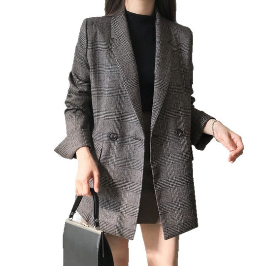 Damen Eleganter karierter Blazer mit doppelter Knopfleiste Shop Nory