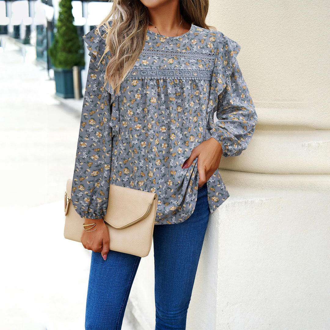 Damen nan romantische Hemdblusenbluse mit Spitzenborte, Volantärmel und lockerer Tunika-Silhouette Shop Nory