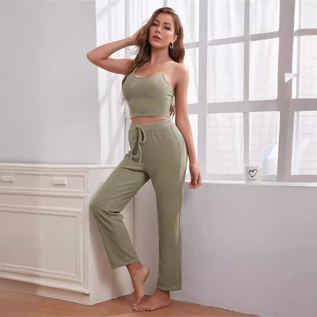 Damen Freizeit-Set mit gestricktem Oberteil und weiten Hosen Shopnory