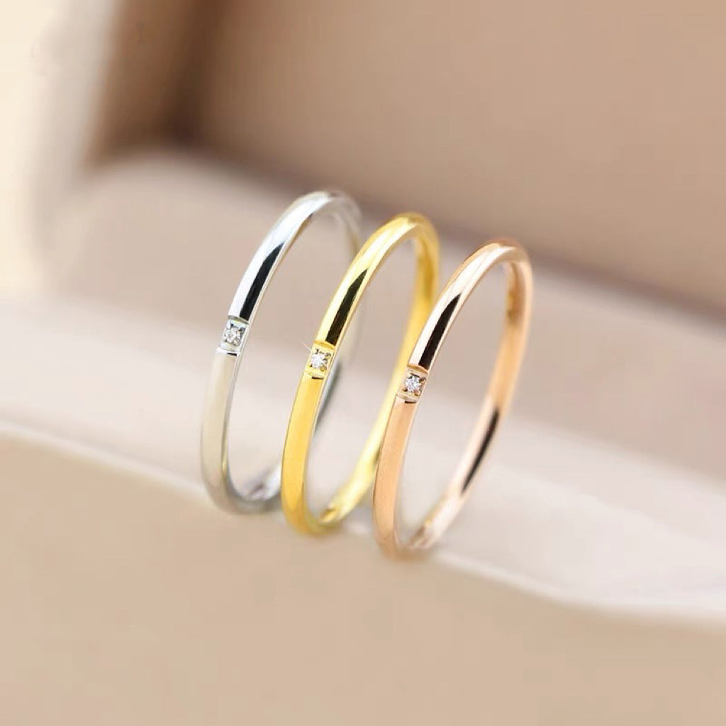Damen Sterling Silber Minimalistischer Stapelring mit Diamantakzent Shop Nory