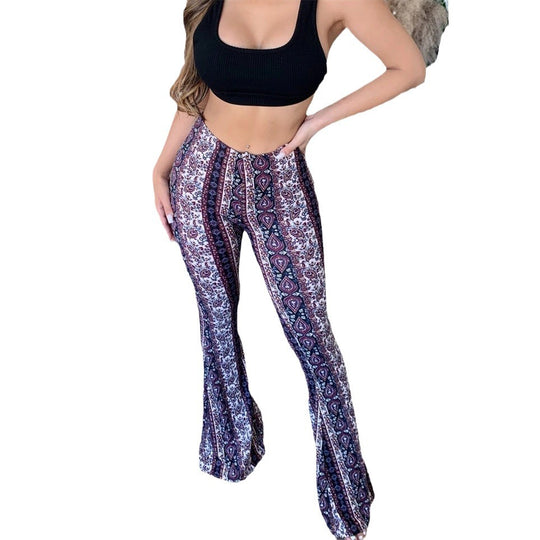 Damen Boho-florale hochgeschnittene Schlaghose aus Stretch-Jersey Shop Nory