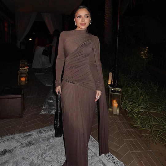 Damen Figurbetontes Abendkleid mit asymmetrischer Drapierung, gerafftem Oberteil und langer Drapé‑Schleife Shop Nory