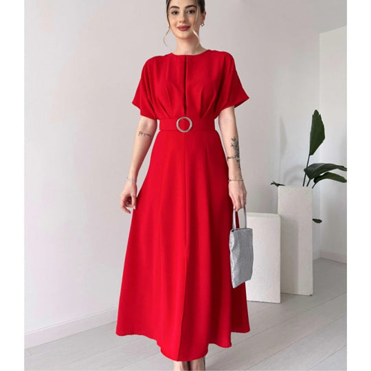 Damen Maxikleid mit Taillengürtel und puffärmeln Shopnory