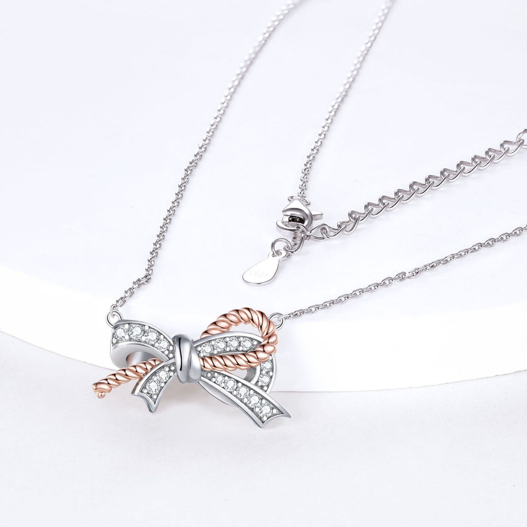 Damen Halskette mit elegantem Schleifenmotiv und funkelndem Zirkonia-Besatz Shop Nory