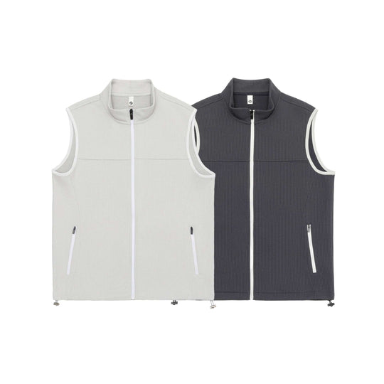 Unisex Waffelstruktur-Outdoorweste mit Stehkragen, durchgehendem Reißverschluss und Kordelzugsaum Shop Nory