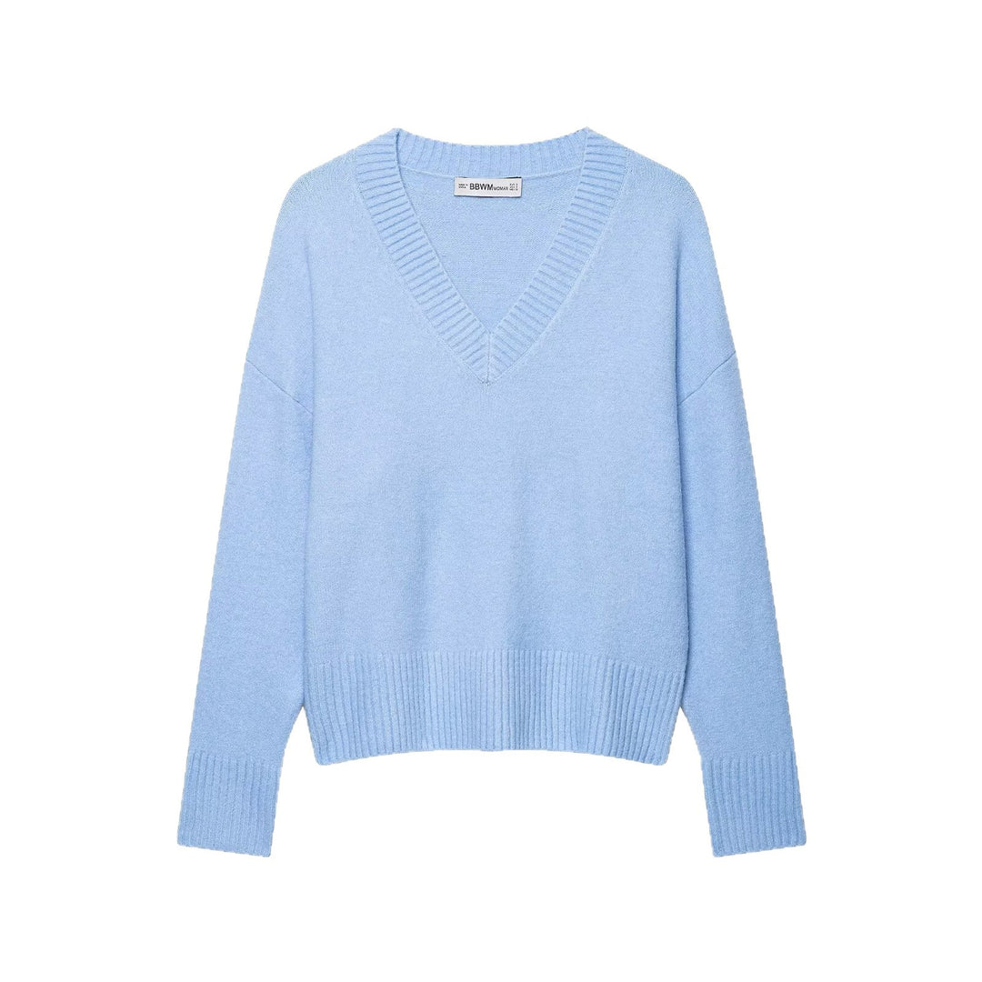 Damen Oversize V-Ausschnitt Pullover mit überschnittenen Schultern und breitem Rippbund Shop Nory