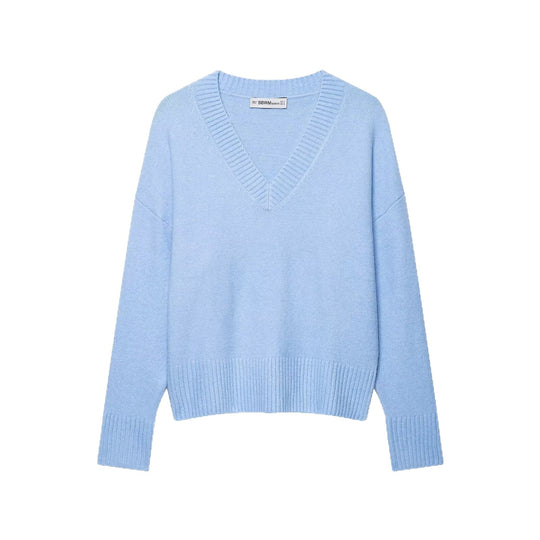 Damen Oversize V-Ausschnitt Pullover mit überschnittenen Schultern und breitem Rippbund Shop Nory