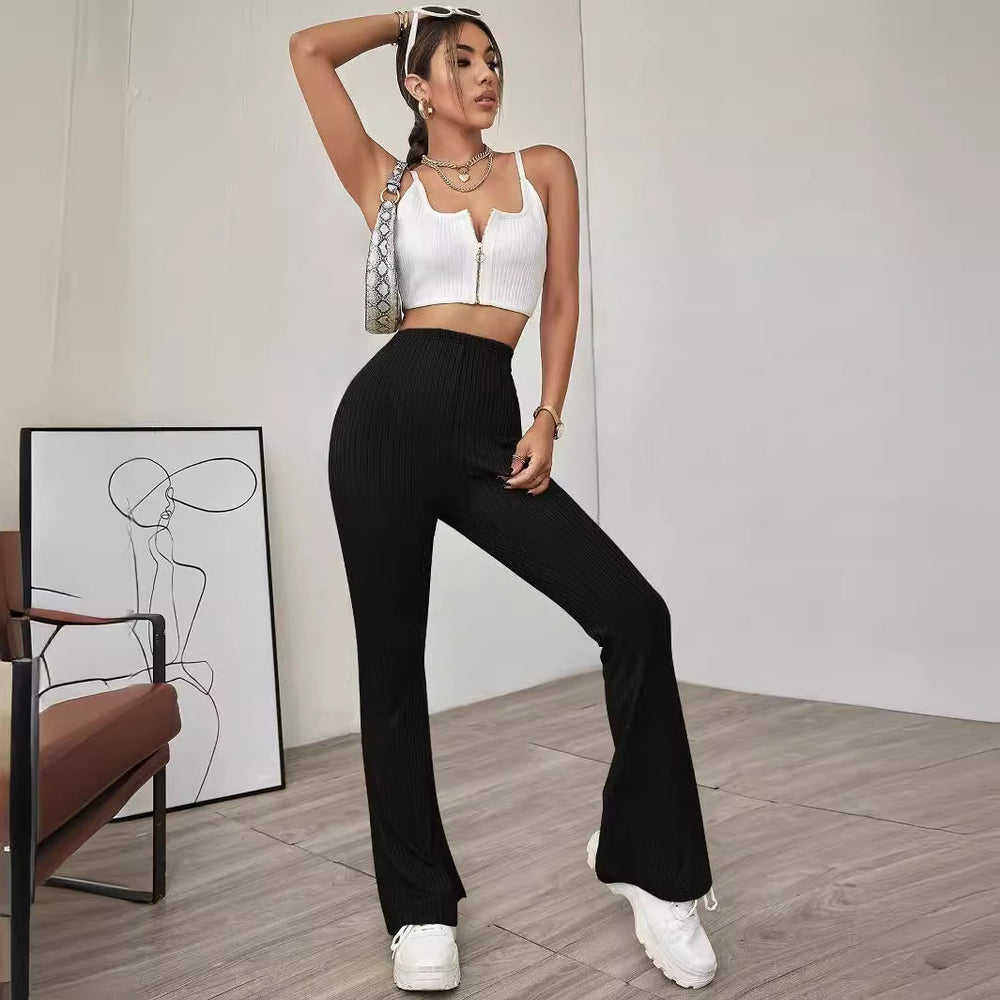 Damen gerippte hochgeschnittene Bootcut-Hose aus Stretch-Jersey mit ausgestelltem Bein Shop Nory