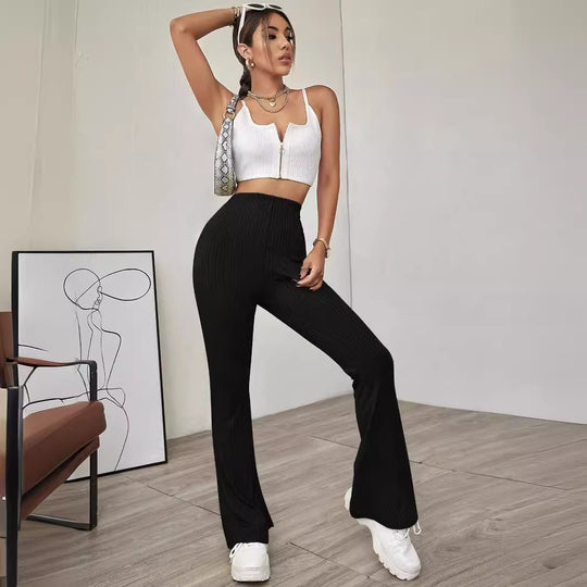 Damen gerippte hochgeschnittene Bootcut-Hose aus Stretch-Jersey mit ausgestelltem Bein Shop Nory