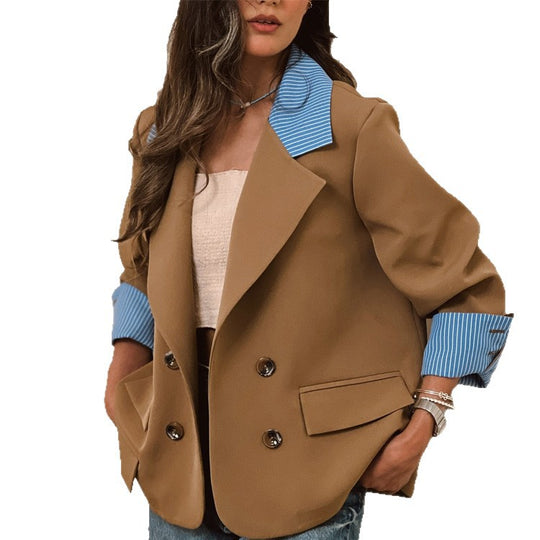 Damen Oversize-doppelreihiger Blazer mit kontrastkragen & aufschlagärmeln Shop Nory