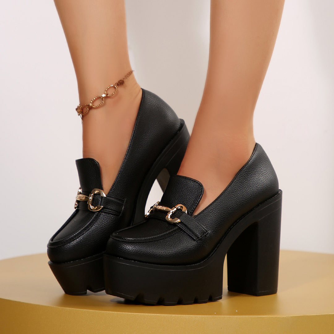 Damen Chunky-Plateau-Loafer mit hohem Blockabsatz und Zier-Bit Shop Nory