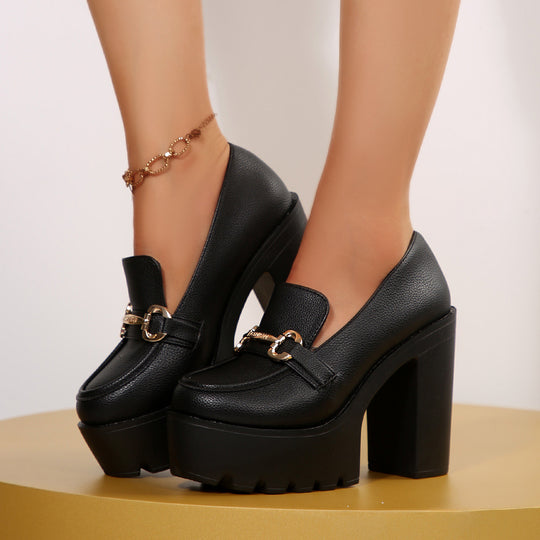 Damen Chunky-Plateau-Loafer mit hohem Blockabsatz und Zier-Bit Shop Nory