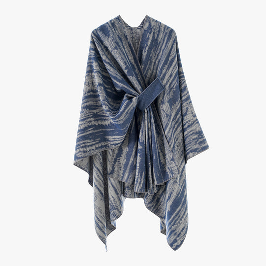 Damen Jacquard-Capeponcho mit dekorativem Bindegürtel und asymmetrischem Saum Shop Nory