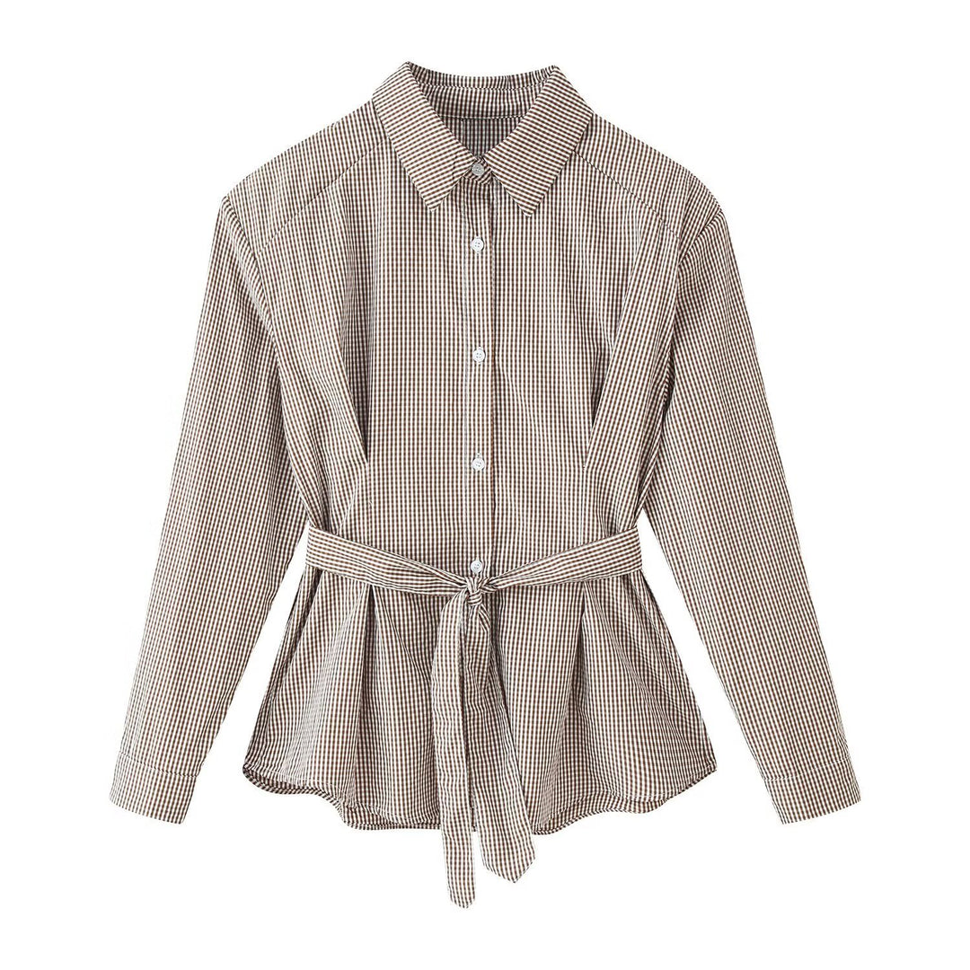 Damen Tailliertes Hemdblusenkleid mit Karo‑Muster und Bindegürtel Shop Nory