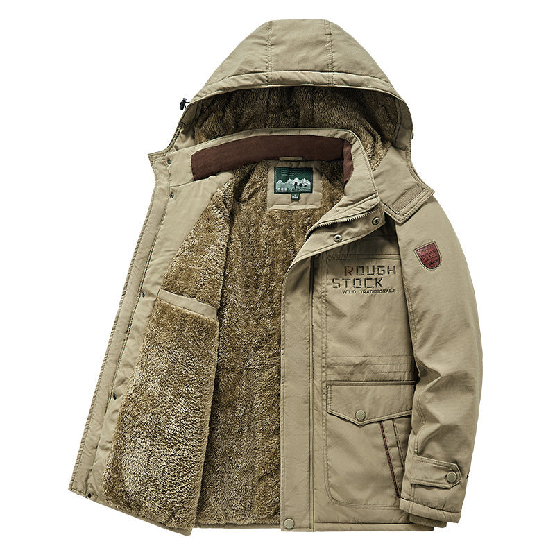Herren wärmender gefütterter Kapuzenparka mit durchgehendem Teddyfleecefutter und Utility‑Taschen Shop Nory