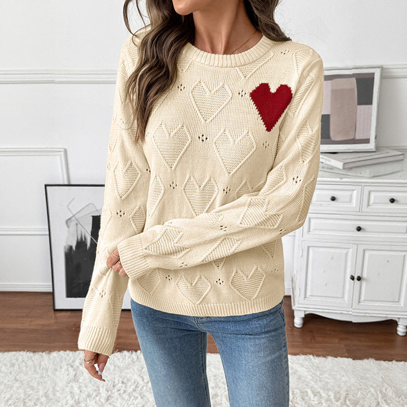Damen Verspielter Strickpullover mit Herzdesign Shop Nory
